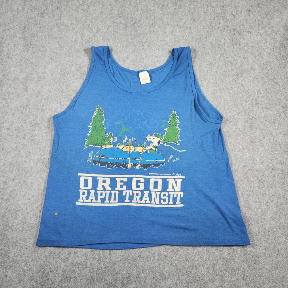 Vintage Snoopy Oregon Rapid Transit Tank Top Mens XL Blue Peanuts Schulz